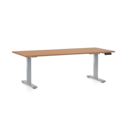 Výškově nastavitelný stůl OfficeTech D, 180 x 80 cm, šedá podnož, buk