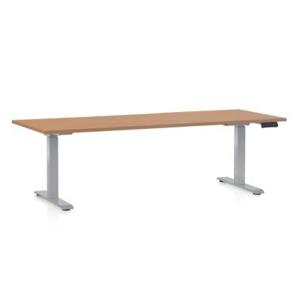 Výškově nastavitelný stůl OfficeTech D, 200 x 80 cm, šedá podnož, buk
