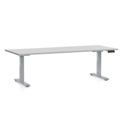 Výškově nastavitelný stůl OfficeTech D, 200 x 80 cm, šedá podnož, světle šedá