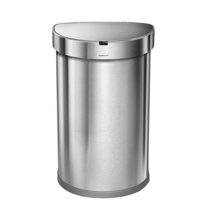 Půlkulatý bezdotykový koš, 45 l, matná ocel, nerez