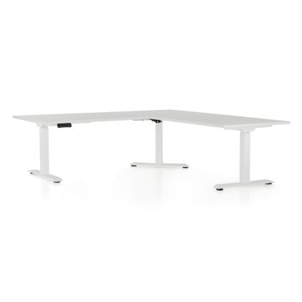 Výškově nastavitelný stůl OfficeTech Angle, 180 x 200 cm, bílá podnož, světle šedá