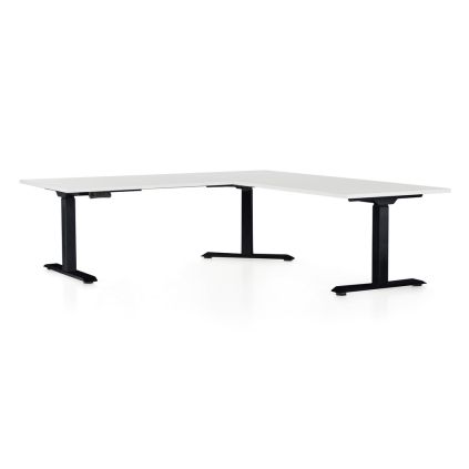 Výškově nastavitelný stůl OfficeTech Angle, 180 x 200 cm, černá podnož, bílá
