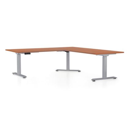 Výškově nastavitelný stůl OfficeTech Angle, 180 x 200 cm, šedá podnož, třešeň