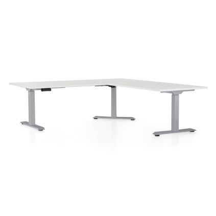 Výškově nastavitelný stůl OfficeTech Angle, 180 x 200 cm, šedá podnož, bílá