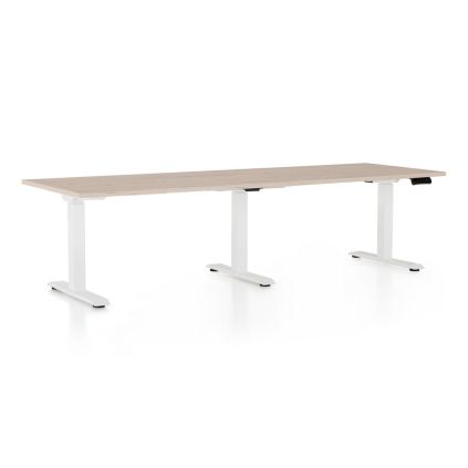 Výškově nastavitelný stůl OfficeTech Long, 240 x 80 cm, bílá podnož, dub