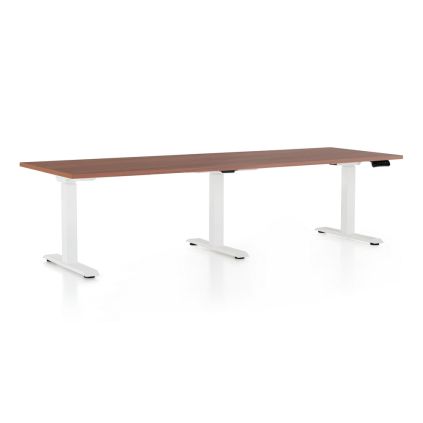 Výškově nastavitelný stůl OfficeTech Long, 240 x 80 cm, bílá podnož, ořech