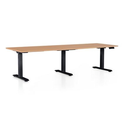 Výškově nastavitelný stůl OfficeTech Long, 240 x 80 cm, černá podnož, buk