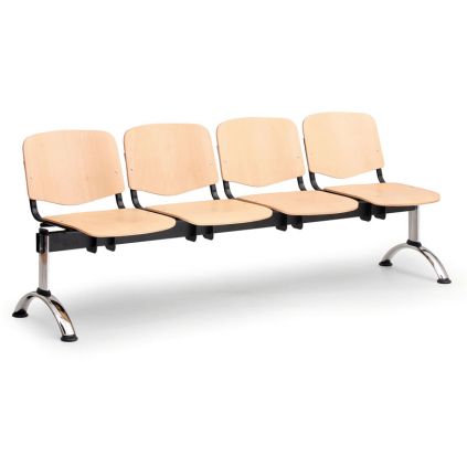 Dřevěná lavice ISO II 4-sedák - chromované nohy, buk