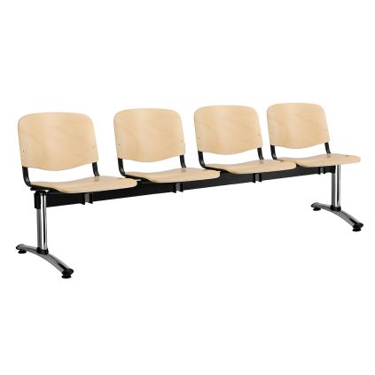 Dřevěná lavice ISO, 4-sedák - chromované nohy, buk