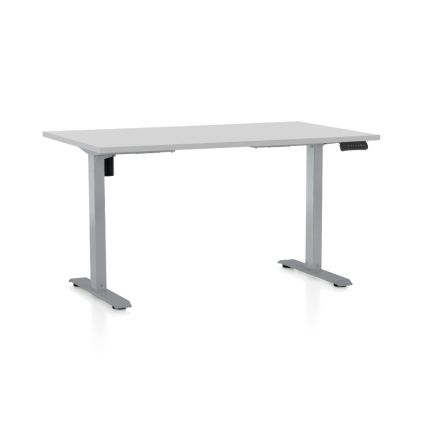 Výškově nastavitelný stůl OfficeTech B, 140 x 80 cm, šedá podnož, světle šedá