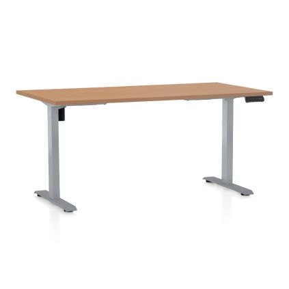 Výškově nastavitelný stůl OfficeTech B, 160 x 80 cm, šedá podnož, buk