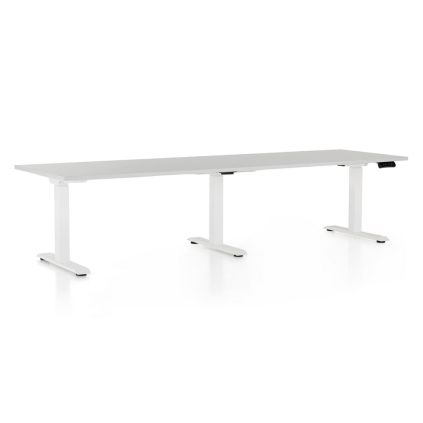 Výškově nastavitelný stůl OfficeTech Long, 260 x 80 cm, bílá podnož, světle šedá