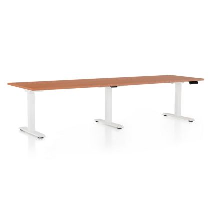 Výškově nastavitelný stůl OfficeTech Long, 260 x 80 cm, bílá podnož, třešeň