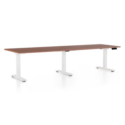 Výškově nastavitelný stůl OfficeTech Long, 260 x 80 cm, bílá podnož, ořech