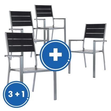 Zahradní židle Fargo 3 + 1 ZDARMA, černá / šedá