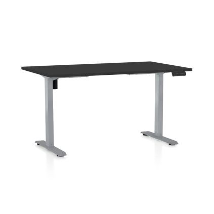 Výškově nastavitelný stůl OfficeTech B, 140 x 80 cm, šedá podnož, černá