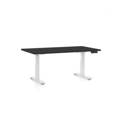 Výškově nastavitelný stůl OfficeTech C, 140 x 80 cm, bílá podnož, černá