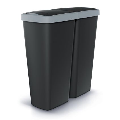 Odpadkový koš DUO černý, 50 l, šedá / černá
