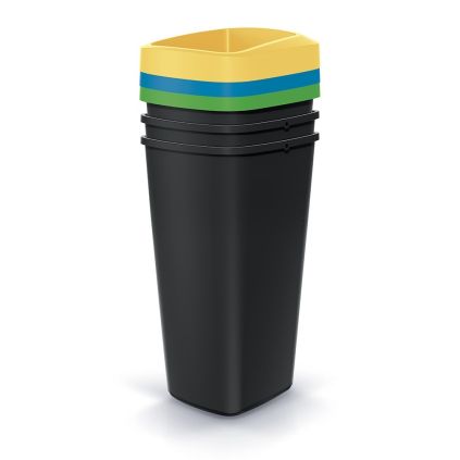 Set košů na tříděný odpad, hranaté, 3 x 25 l, barevná