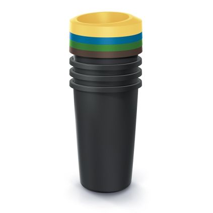 Set košů na tříděný odpad, kulaté, 4 x 25 l, barevná