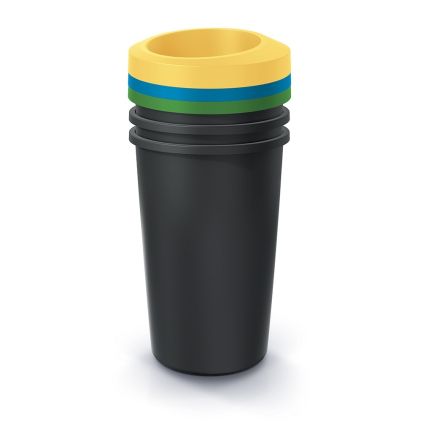 Set košů na tříděný odpad, kulaté, 3 x 45 l, barevná