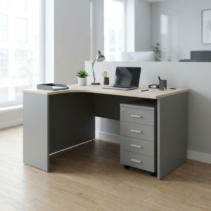 Sestava kancelářského nábytku SimpleOffice 2, 140 cm, levá, šedá / dub světlý