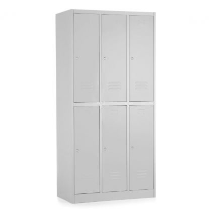 Kovová šatní skříňka - 6 boxů, 90 x 45 x 185 cm, cylindrický zámek, světle šedá - ral 7035