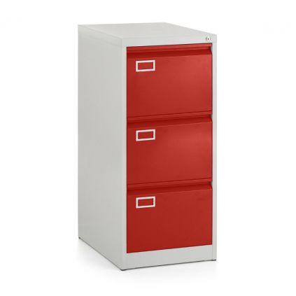 Kovová kartotéka A4 - 3 zásuvky, 45,5 x 62 x 101,5 cm, cylindrický zámek, červená - ral 3000