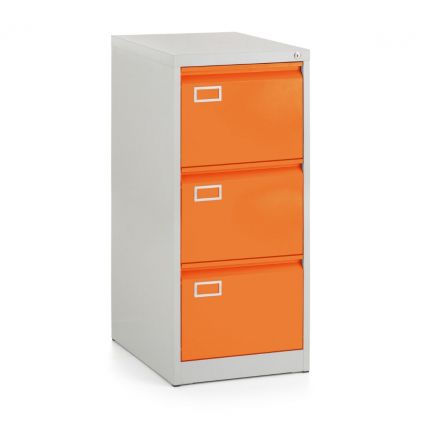 Kovová kartotéka A4 - 3 zásuvky, 45,5 x 62 x 101,5 cm, cylindrický zámek, oranžová - ral 2004