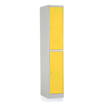 Kovová šatní skříňka - 2 boxy, 38 x 45 x 185 cm, cylindrický zámek, žlutá - ral 1023