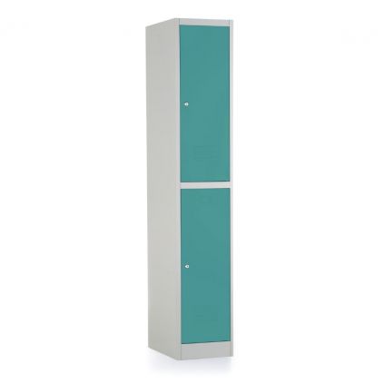 Kovová šatní skříňka - 2 boxy, 38 x 45 x 185 cm, cylindrický zámek, zelená - ral 6033
