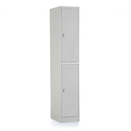 Kovová šatní skříňka - 2 boxy, 38 x 45 x 185 cm, otočný zámek, šedá - ral 7035