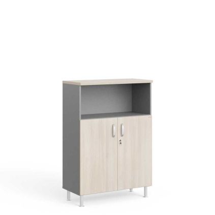 Střední skříň Manager LUX 90 x 43 x 129,2 cm, akát světlý / šedá