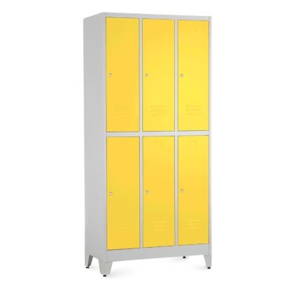 Kovová šatní skříňka - 6 boxů, 90 x 45 x 196,5 cm, nastavitelné nožky, cylindrický zámek, žlutá - ral 1023