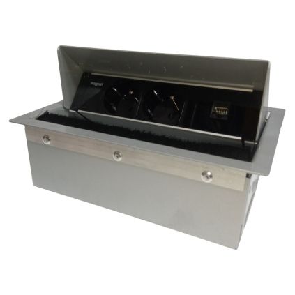 Zásuvkový panel MMP41 - 2x 230V + ethernet, stříbrná (rozbaleno)