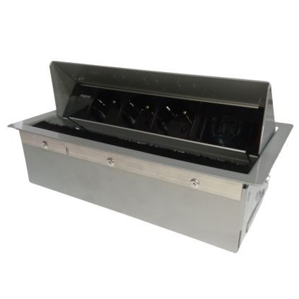 Zásuvkový panel MMP42 - 3x 230V + ethernet, stříbrná (rozbaleno)