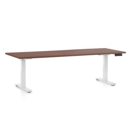 Výškově nastavitelný stůl OfficeTech D, 200 x 80 cm, bílá podnož, ořech (výprodej)