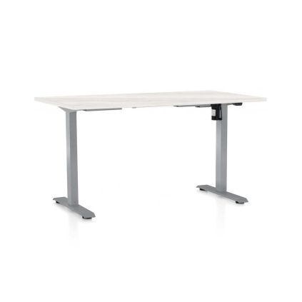 Výškově nastavitelný stůl OfficeTech A, 120 x 80 cm, šedá podnož, bílý jasan