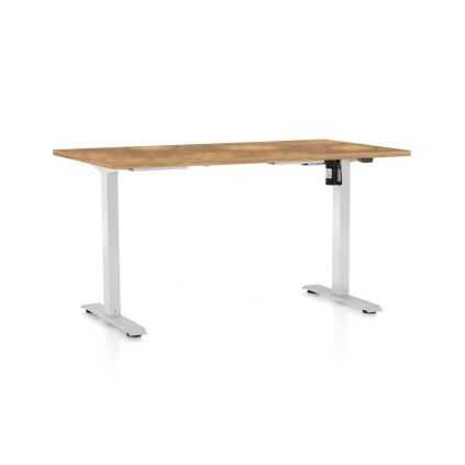 Výškově nastavitelný stůl OfficeTech A, 140 x 80 cm, bílá podnož, dub zlatý