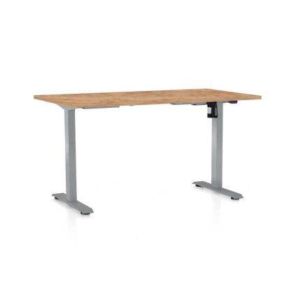 Výškově nastavitelný stůl OfficeTech A, 140 x 80 cm, šedá podnož, dub kraft