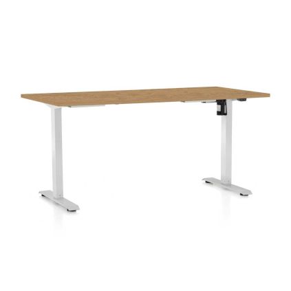 Výškově nastavitelný stůl OfficeTech A, 160 x 80 cm, bílá podnož, dub kamenný