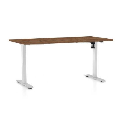 Výškově nastavitelný stůl OfficeTech A, 160 x 80 cm, bílá podnož, dub silverjack