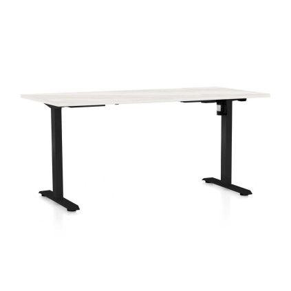 Výškově nastavitelný stůl OfficeTech A, 160 x 80 cm, černá podnož, bílý jasan