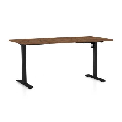 Výškově nastavitelný stůl OfficeTech A, 160 x 80 cm, černá podnož, dub silverjack