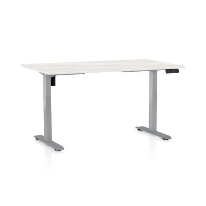 Výškově nastavitelný stůl OfficeTech B, 120 x 80 cm, šedá podnož, bílý jasan