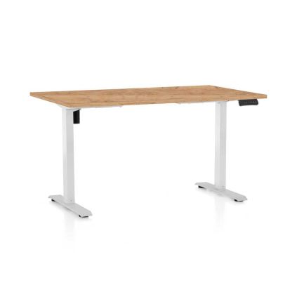 Výškově nastavitelný stůl OfficeTech B, 140 x 80 cm, bílá podnož, dub kraft