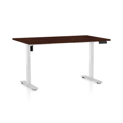 Výškově nastavitelný stůl OfficeTech B, 140 x 80 cm, bílá podnož, wenge