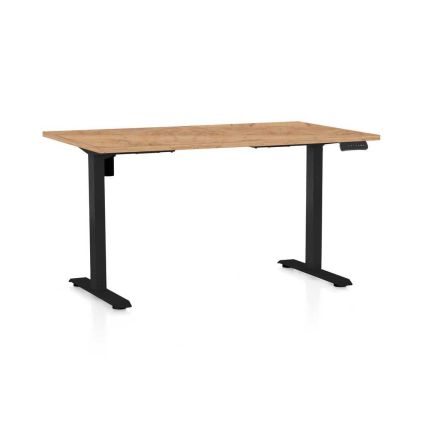 Výškově nastavitelný stůl OfficeTech B, 140 x 80 cm, černá podnož, dub kraft