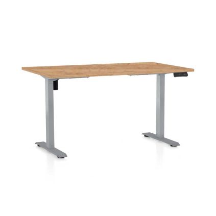 Výškově nastavitelný stůl OfficeTech B, 140 x 80 cm, šedá podnož, dub kraft