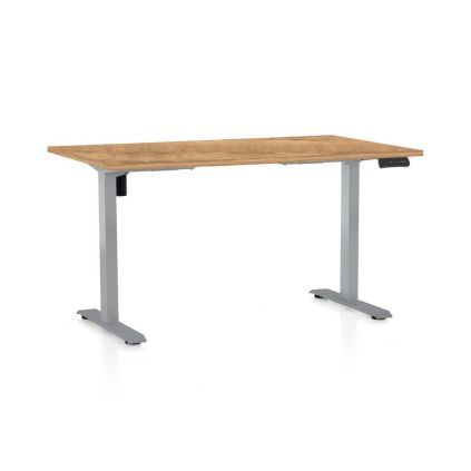 Výškově nastavitelný stůl OfficeTech B, 140 x 80 cm, šedá podnož, dub zlatý